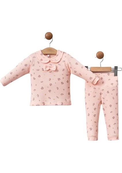 Çiçek Baskılı Fiyonklu Bebek Takım