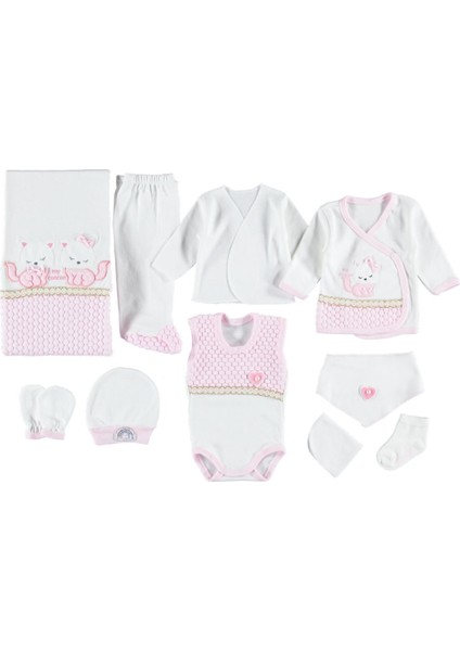 Sevimli Kedi Aplikeli 10'lu Zıbın Seti