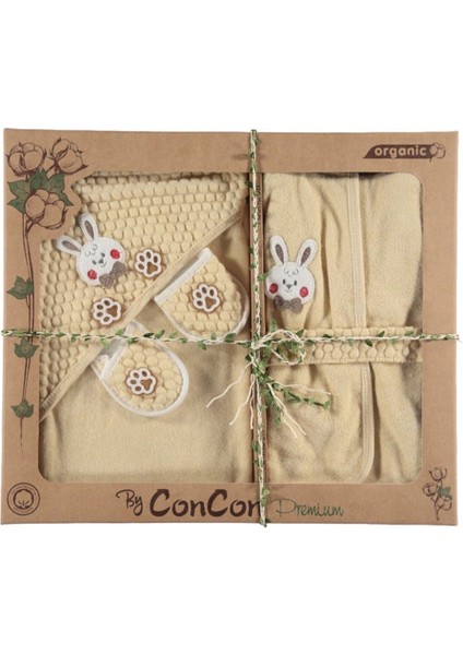 Organik Tavşan Bebek Bornoz Seti Yeni Doğan