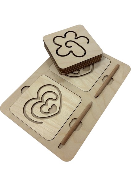 Ahşap Sağ ve Sol El Koordinasyon Oyunu, Iki El Çizgi Çalışması, Farklı Desenler, 5 Çizim Seti