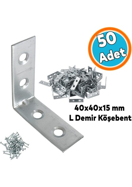 Metal Köşebent 40X40X15 mm (50 Adet) Kalın L Demiri Gönye Mobilya Duvar Sabitleme Bağlantı Aparatı