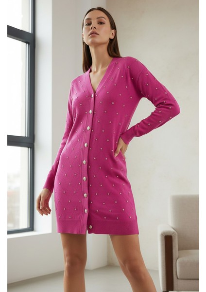 Kadın Merserize Baklava Desen Hırka Pembe modelleri