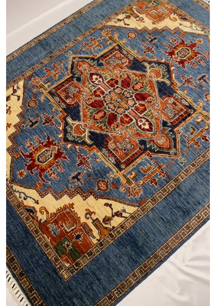 El Dokuma Afgan Halı Heriz Desenli Mavi Renk 3 Metre Kare modelleri