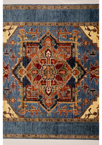 El Dokuma Afgan Halı Heriz Desenli Mavi Renk 3 Metre Kare fırsatları