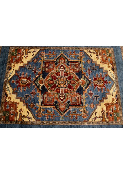 El Dokuma Afgan Halı Heriz Desenli Mavi Renk 3 Metre Kare indirimleri