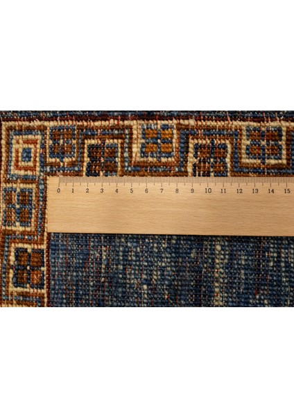 El Dokuma Afgan Halı Heriz Desenli Mavi Renk 3 Metre Kare