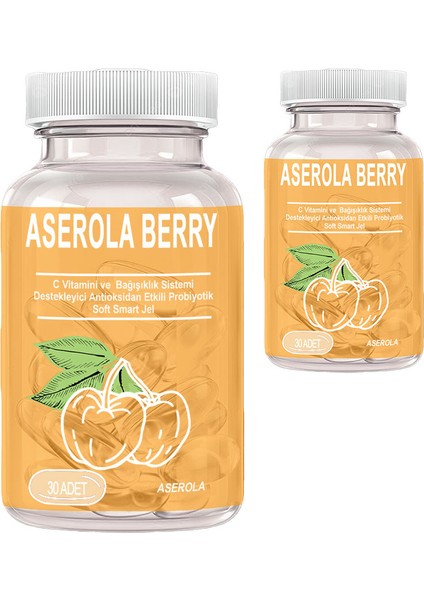 Aserola Berry 2 Kutu Aserola Ekstratlı C Vitaminli Antioksidanlı Probiyotik 30LU Soft Jel Kapsüller