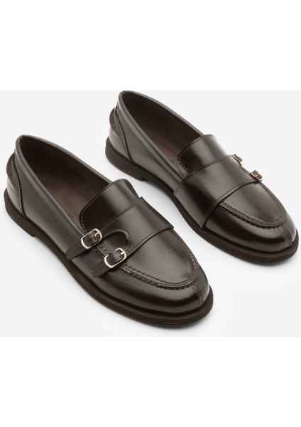 Kadın Loafer Çift Bantlı Makosen Tokalı Günlük Ayakkabı Ovora Kahve indirimleri
