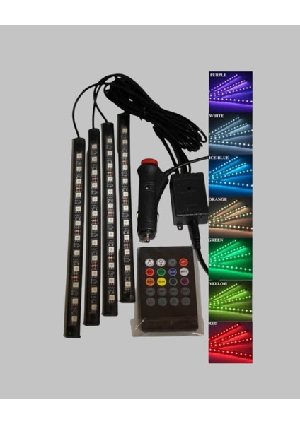 Rgb Müzik Kontrollü Araç LED Işık Seti 48 LED 12V Uzaktan Kumandalı - EMY2351-4961 indirimleri