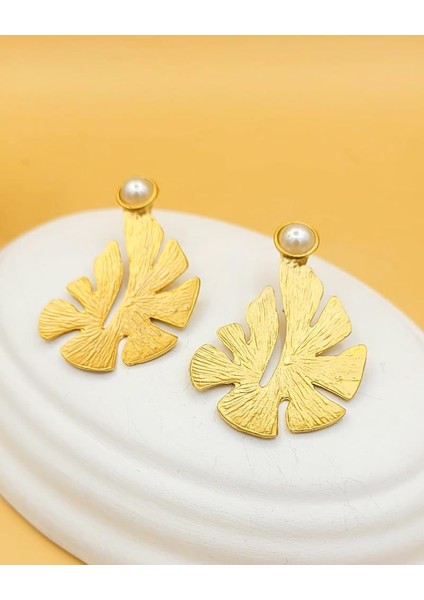 Altın Kaplama Incili Alev Model Küpe