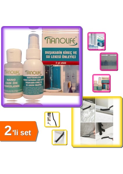 Nanoteknolojik 2 Yıl Etkili Duşakabin Su Kaydırıcı + Kavisli Çok Amaçlı Ince Kıl Fırça - 2li Set E5D