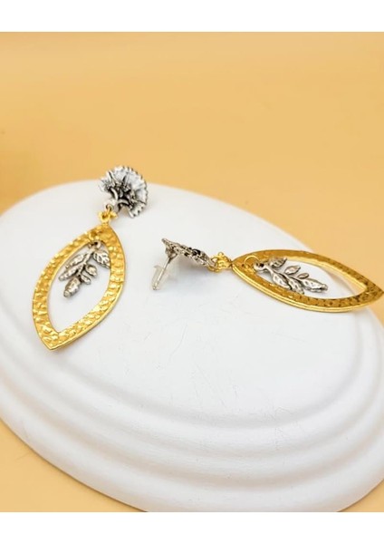 Altın Kaplama Çift Renk Yaprak Model Küpe modelleri