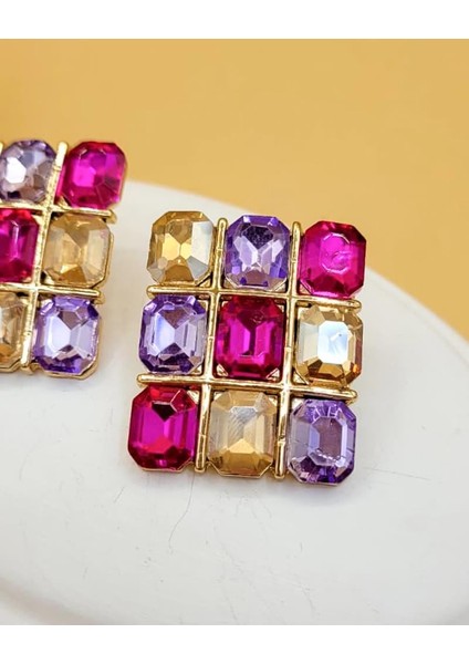 Fuşya Mozaik Işıltılı Taşlı Küpe modelleri