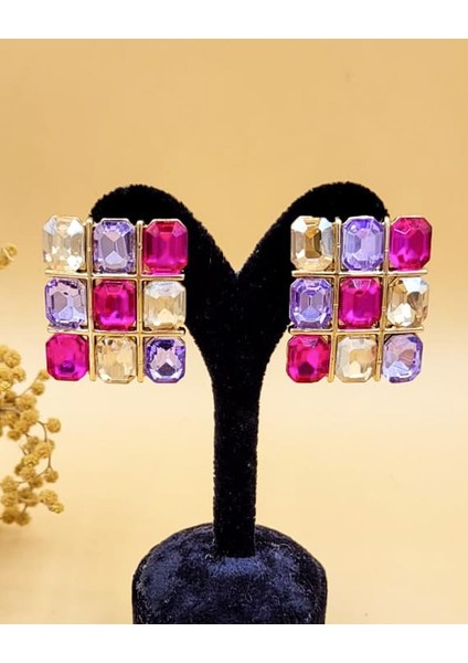 Fuşya Mozaik Işıltılı Taşlı Küpe indirimleri