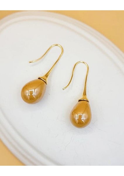 Şampanya Uzun Damla Gold Küpe