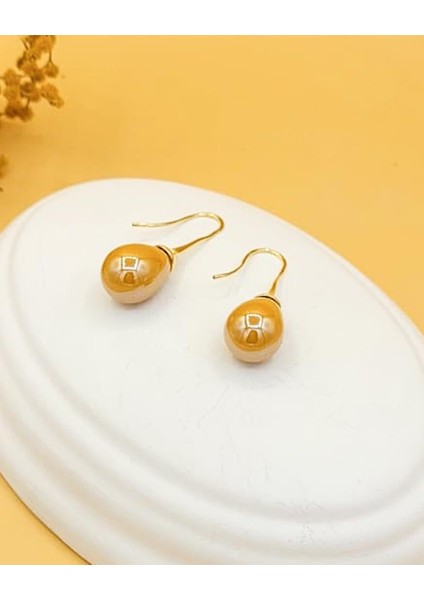 Şampanya Uzun Damla Gold Küpe modelleri