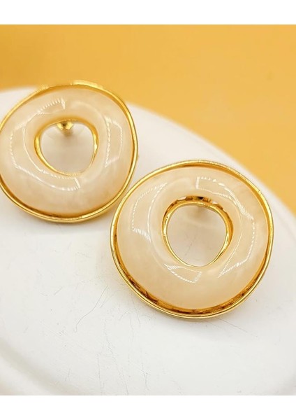Krem Akrilik Gold Halka Küpe fiyatları