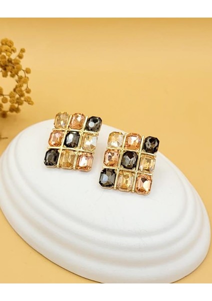 Şampanya Mozaik Işıltılı Taşlı Küpe fiyatları