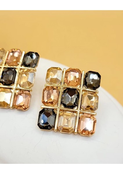 Şampanya Mozaik Işıltılı Taşlı Küpe modelleri