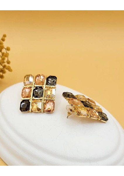 Şampanya Mozaik Işıltılı Taşlı Küpe fırsatları