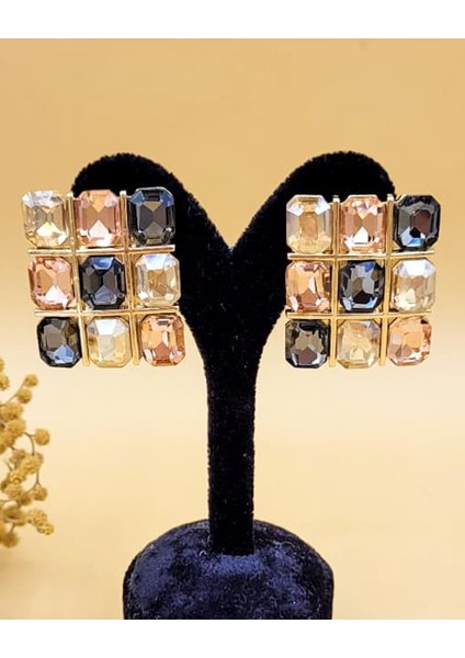 Şampanya Mozaik Işıltılı Taşlı Küpe indirimleri