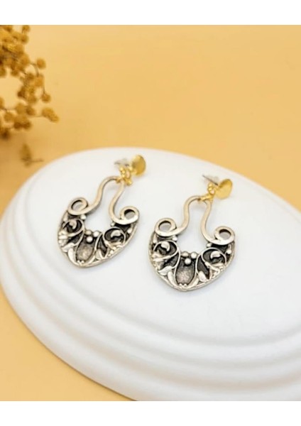 Gümüş Kaplama Antik Çiçek Sepeti Küpe