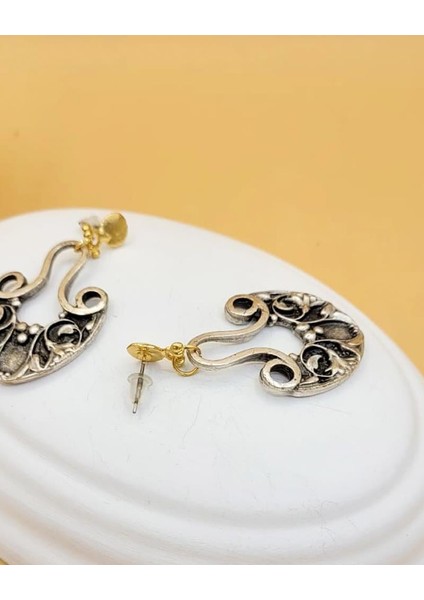 Gümüş Kaplama Antik Çiçek Sepeti Küpe modelleri