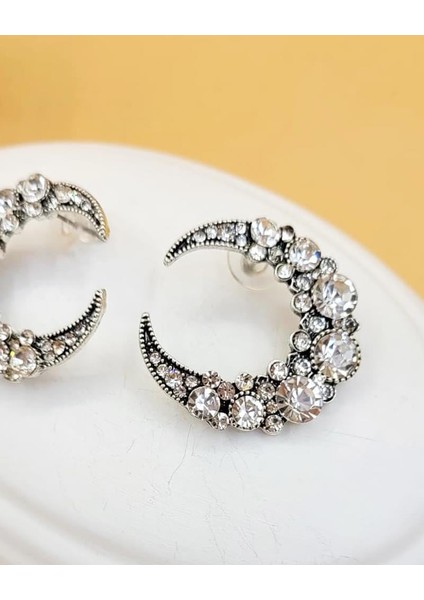 Şeffaf Taşlı Gümüş Kaplama Hilal Küpe fiyatları