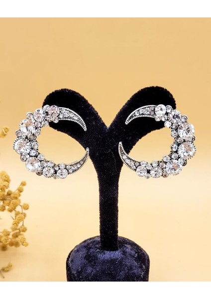 Şeffaf Taşlı Gümüş Kaplama Hilal Küpe fırsatları