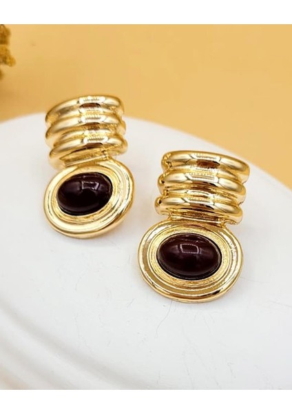 Kahverengi Marka Model Pirinç Gold Küpe