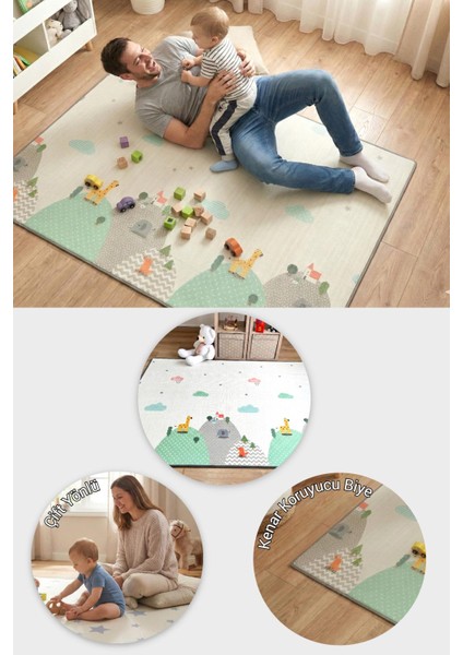 Oyun Matı, 140X100X1 cm Çift Taraflı Rulo Oyun Halısı