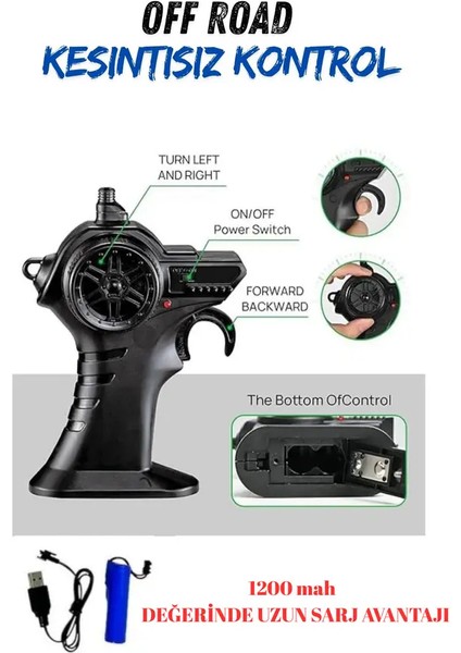 Uzaktan Kumandalı Araba Full Fonksiyon Işıklı Drift 4x2 15 Km Hız Yapan Jip