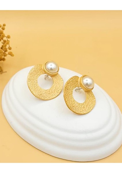 Altın Kaplama Inci Detaylı Dövme Halka Küpe