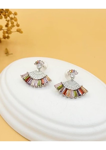 Renkli Taşlı Silver Tavus Kuşu Küpe fiyatları