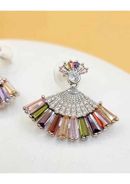 Renkli Taşlı Silver Tavus Kuşu Küpe modelleri