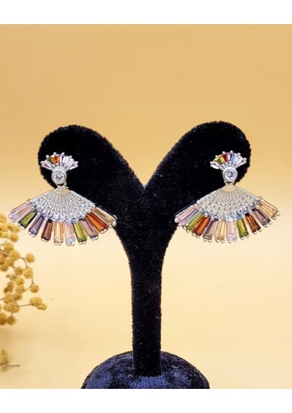 Renkli Taşlı Silver Tavus Kuşu Küpe indirimleri