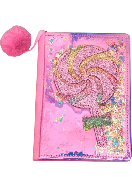 Peluş Ponponlu Hologramlı Çizgili Defter