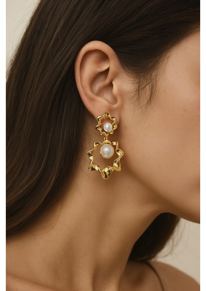 Dalgalı Inci Detaylı Gold Küpe fiyatları