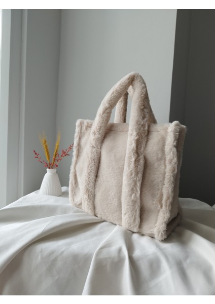 Vintage Peluş Kürk Model Sonbahar, Kış Tote Bag Kadın El, Kol, Omuz Çanta