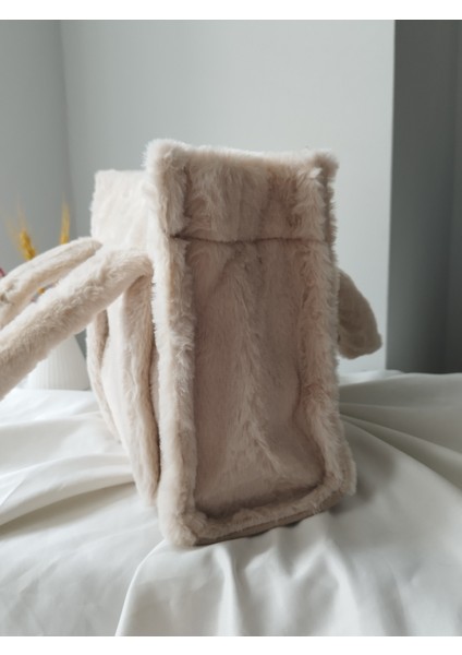 Vintage Peluş Kürk Model Sonbahar, Kış Tote Bag Kadın El, Kol, Omuz Çanta