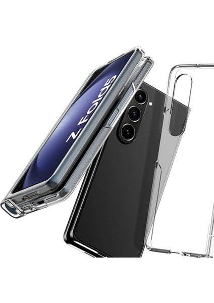 Samsung Galaxy Z Fold 5 Uyumlu Magsafe Sararmaz Şeffaf Sert Mika Silikon Kılıf