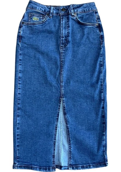 Kadın Slim Fit Lacivert Denim Etek