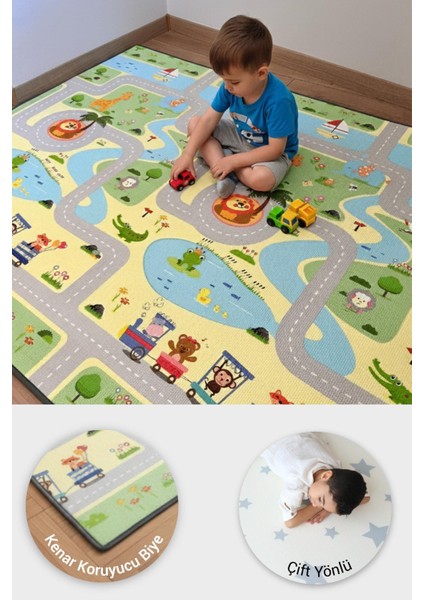 Oyun Matı, 140X100X1 cm Çift Taraflı Rulo Oyun Halısı