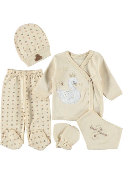 Kuğu Nakışlı Organik 5'li Zıbın Seti