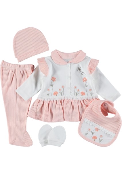 Raporlu Arı Çiçek Nakışlı 5'li Zıbın Seti 1/3 Ay