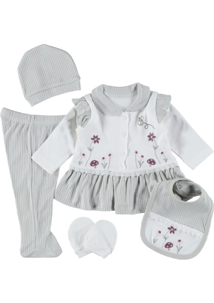 Raporlu Arı Çiçek Nakışlı 5'li Zıbın Seti 1/3 Ay fiyatları