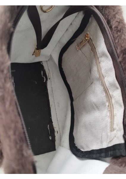 Vintage Peluş Kürk Model Sonbahar, Kış Tote Bag Kadın El, Kol, Omuz Çanta