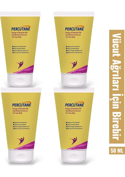 Percutane Kas ve Eklemler Için Ağrı Masaj Kremi 50 ml - 4 Adet / Yoğun Etkili, Rahatlatıcı Bitkisel Formül