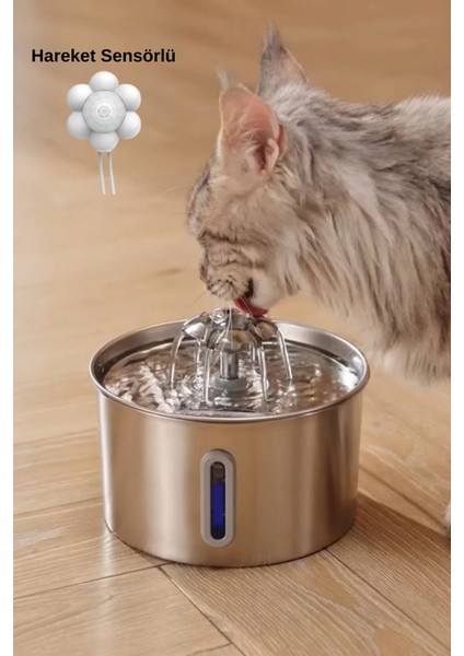 Sensörlü 2.2 L Göstergeli Paslanmaz Çelik Kedi Köpek Için Su Pınarı Su Çeşmesi Su Sebili BP02