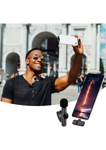 Type C Uyumlu Iphone Dönüştürücülü Kablosuz Yaka Mikrofonu Android ve Iphone Uyumlu Mini Mi
